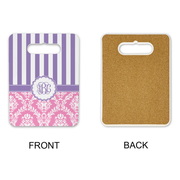 Pink & Purple Damask Rectangle Trivet with Handle - APPROVAL