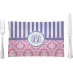 Pink & Purple Damask Rectangular Glass Lunch / Dinner Plate - Single or Set (Personalized)
