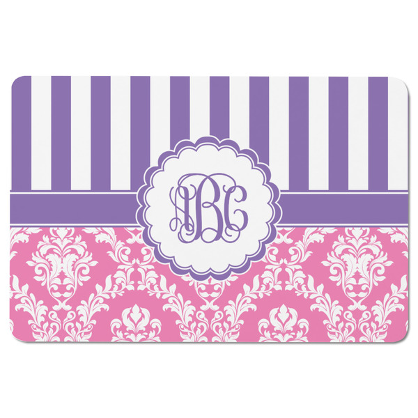 Pink & Purple Damask Rectangular Fridge Magnet - FRONT