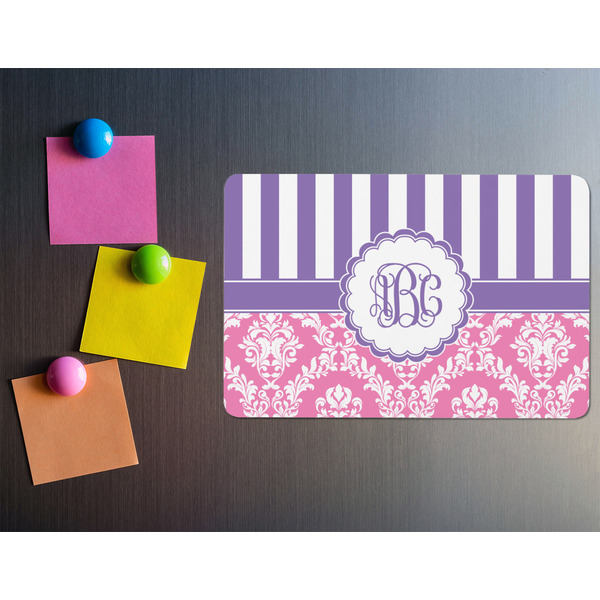 Pink & Purple Damask Rectangular Fridge Magnet - LIFESTYLE
