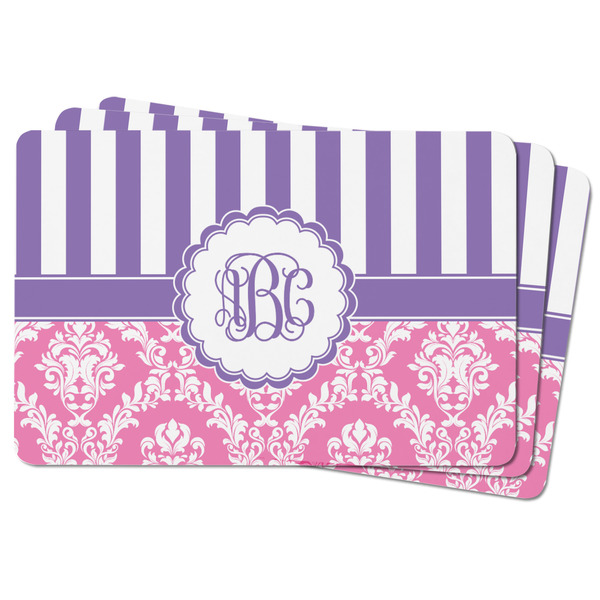 Pink & Purple Damask Rectangular Fridge Magnet - THREE