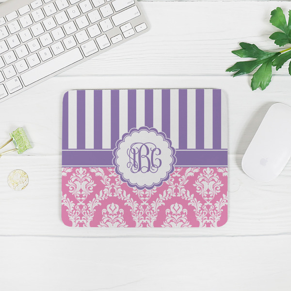 Pink & Purple Damask Rectangular Mouse Pad - LIFESTYLE 2