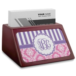 Pink & Purple Damask Red Mahogany Business Card Holder (Personalized)