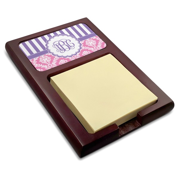 Custom Pink & Purple Damask Red Mahogany Sticky Note Holder (Personalized)