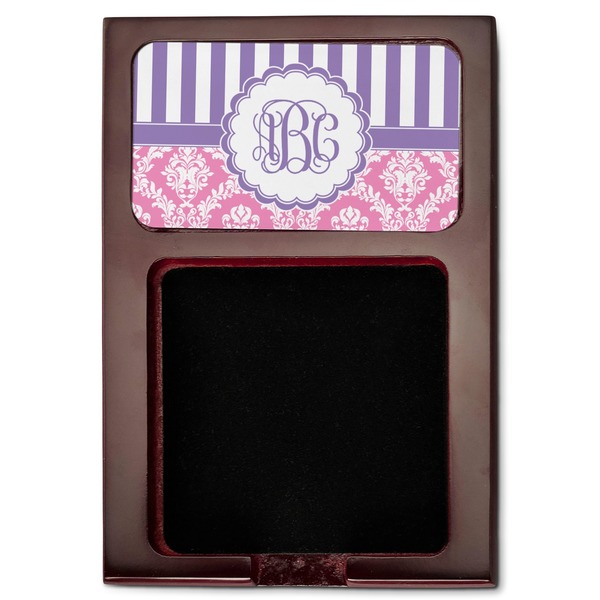 Pink & Purple Damask Red Mahogany Sticky Note Holder - Flat