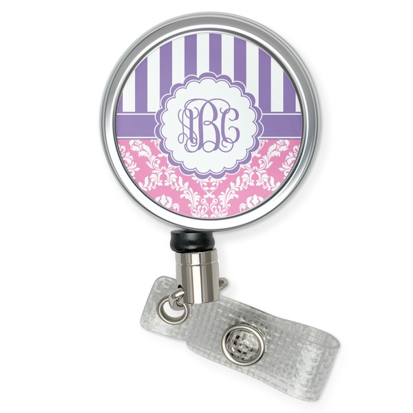 Custom Pink & Purple Damask Retractable Badge Reel (Personalized)
