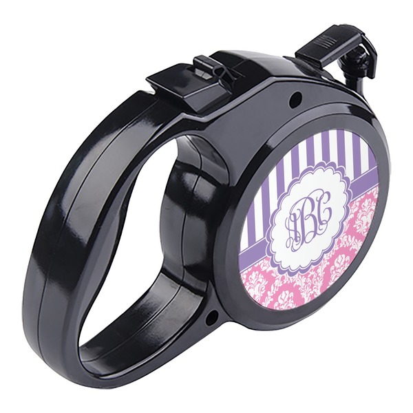 Pink & Purple Damask Retractable Dog Leash - Angle