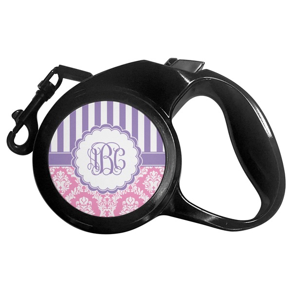 Custom Pink & Purple Damask Retractable Dog Leash (Personalized)