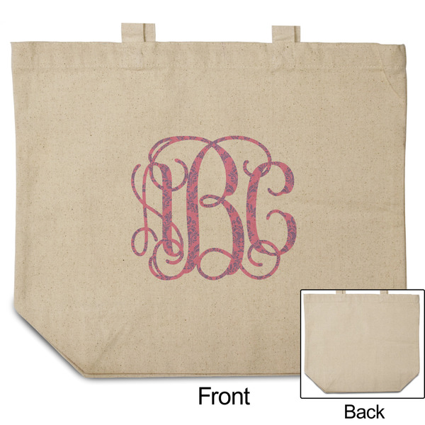 Pink & Purple Damask Reusable Cotton Grocery Bag - Front & Back View