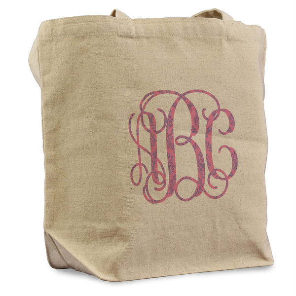 Custom Pink & Purple Damask Reusable Cotton Grocery Bag (Personalized)