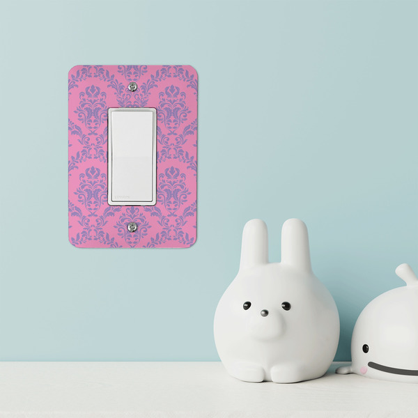 Pink & Purple Damask Rocker Light Switch Covers - Single - IN CONTEXT