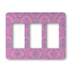 Pink & Purple Damask Rocker Style Light Switch Cover - Three Switch