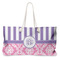 Pink & Purple Damask Large Rope Tote Bag - Front View