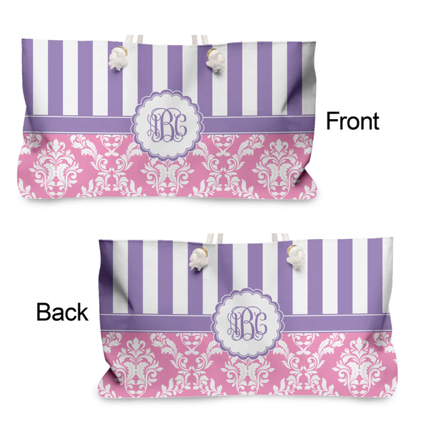 Pink & Purple Damask Large Rope Tote - From & Back View