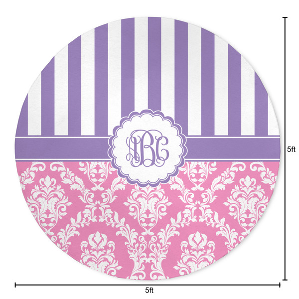 Pink & Purple Damask Round Area Rug - Size
