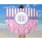 Pink & Purple Damask Round Beach Towel - In Use