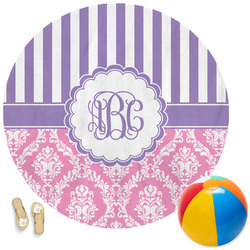 Pink & Purple Damask Round Beach Towel (Personalized)