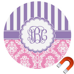 Pink & Purple Damask Round Car Magnet - 6" (Personalized)