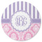 Pink & Purple Damask Round Rubber Backed Coaster (Personalized)