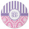 Pink & Purple Damask Round Rubber Backed Coaster (Personalized)