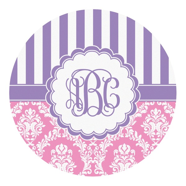 Custom Pink & Purple Damask Round Decal (Personalized)