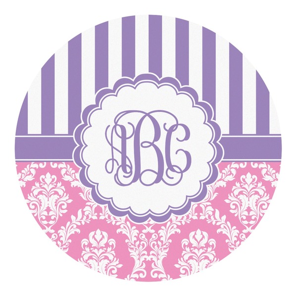 Custom Pink & Purple Damask Round Decal - Large (Personalized)