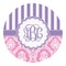 Pink & Purple Damask Round Decal - Large (Personalized)