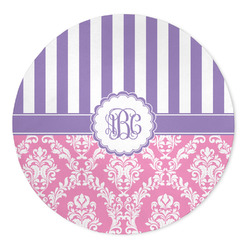 Pink & Purple Damask 5' Round Indoor Area Rug (Personalized)