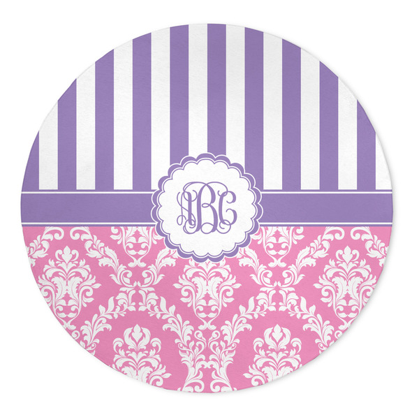 Custom Pink & Purple Damask 5' Round Indoor Area Rug (Personalized)