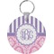 Pink & Purple Damask Round Keychain (Personalized)