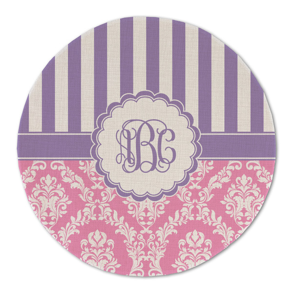 Pink & Purple Damask Round Linen Placemats - FRONT (Double Sided)