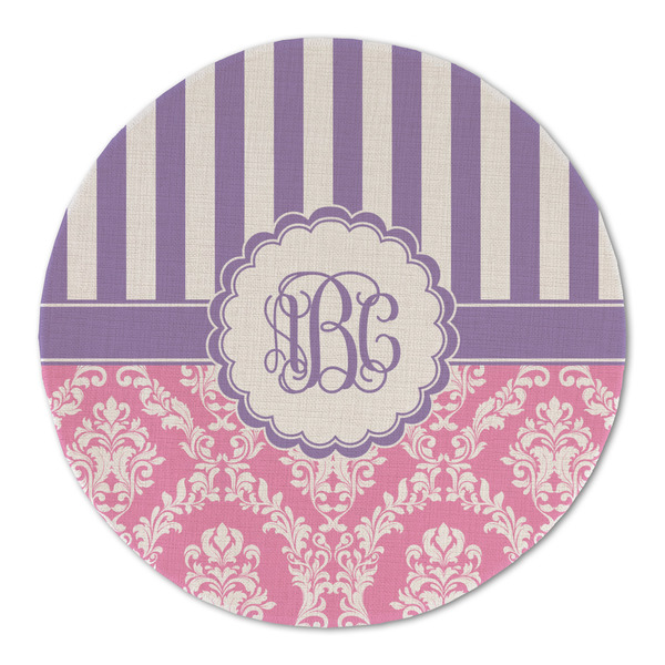 Custom Pink & Purple Damask Round Linen Placemat (Personalized)