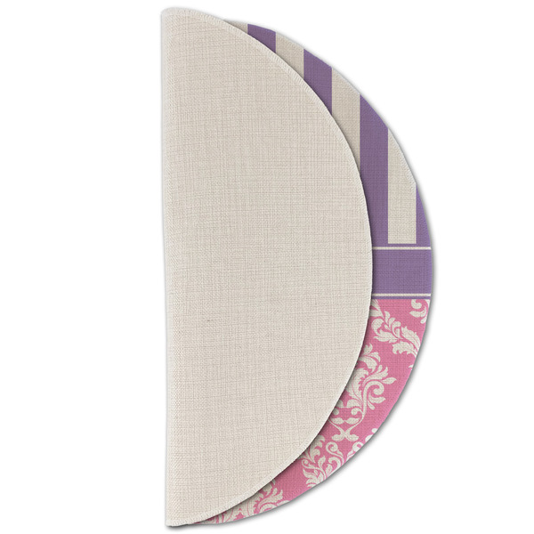 Pink & Purple Damask Round Linen Placemats - HALF FOLDED (single sided)
