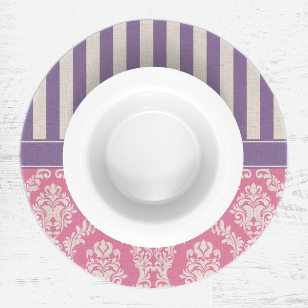 Pink & Purple Damask Round Linen Placemats - LIFESTYLE (single)