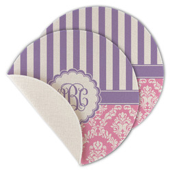 Pink & Purple Damask Round Linen Placemat - Single Sided - Set of 4 (Personalized)