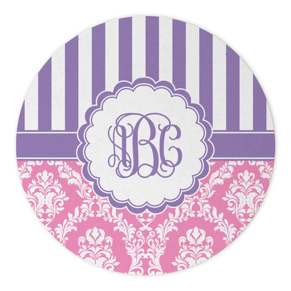 Pink & Purple Damask Round Paper Coaster - Approval