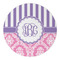 Pink & Purple Damask Round Paper Coaster - Approval