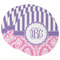 Pink & Purple Damask Round Paper Coaster - Main