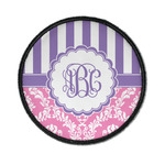 Pink & Purple Damask Iron On Round Patch w/ Monogram