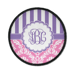 Pink & Purple Damask Iron On Round Patch w/ Monogram