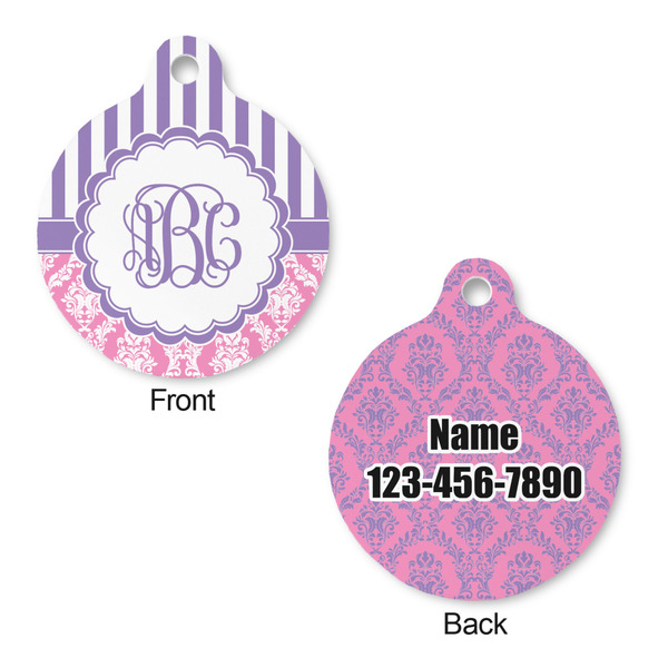 Pink & Purple Damask Round Pet ID Tag - Large - Approval