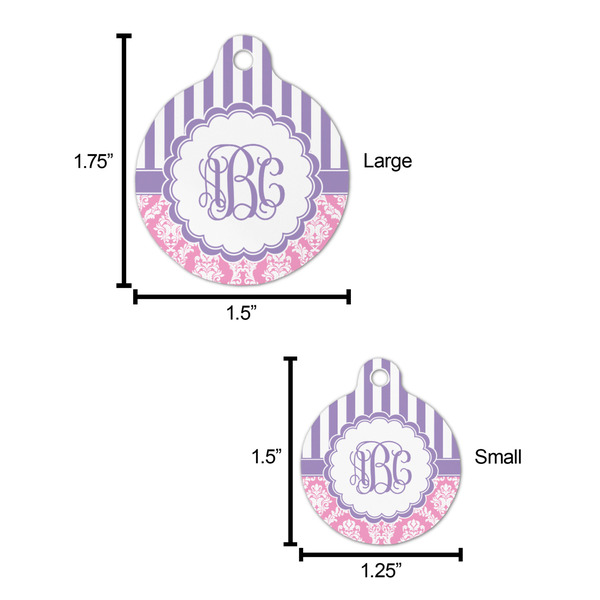 Pink & Purple Damask Round Pet ID Tag - Large - Comparison Scale