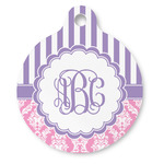 Pink & Purple Damask Round Pet ID Tag - Large (Personalized)