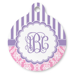 Pink & Purple Damask Round Pet ID Tag (Personalized)