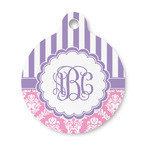 Pink & Purple Damask Round Pet ID Tag - Small (Personalized)