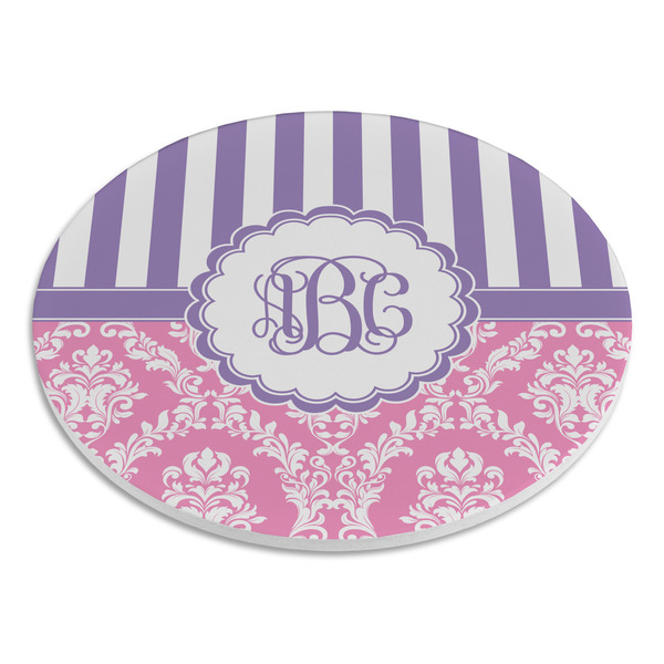 Pink & Purple Damask Round Stone Trivet - Angle View