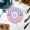 Pink & Purple Damask Round Stone Trivet - In Context View