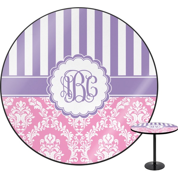 Custom Pink & Purple Damask Round Table (Personalized)