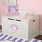 Pink & Purple Damask Round Wall Decal on Toy Chest