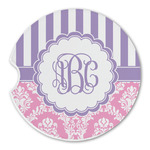 Pink & Purple Damask Sandstone Car Coaster - Single (Personalized)